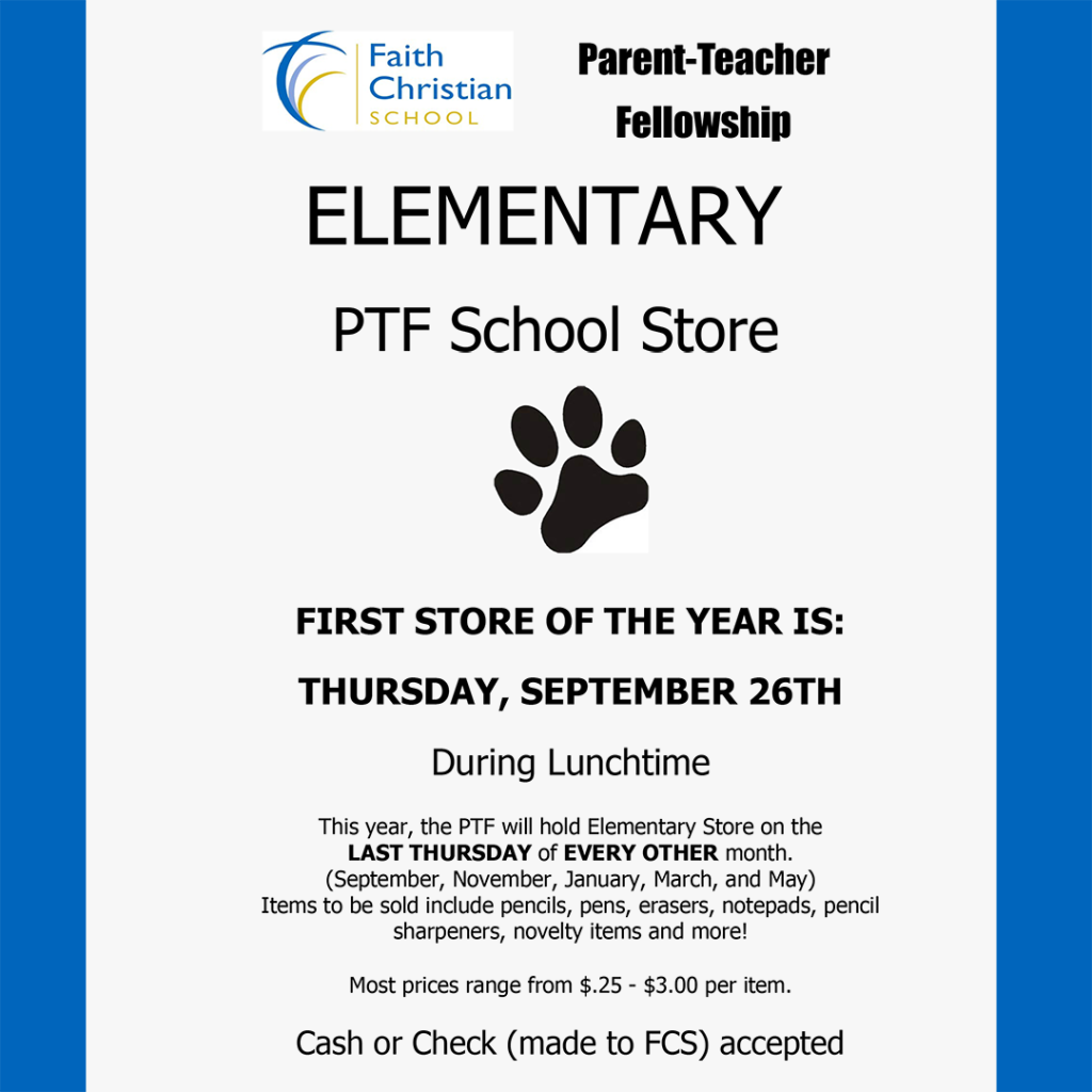 ELEMENTARY PTF School Store - Sept 26th